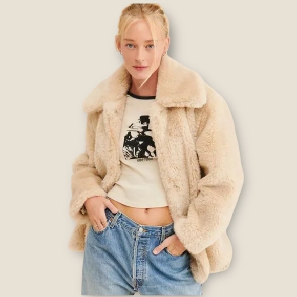 NWT Free People Pretty Perfect Faux Fur Teddy Jacket Bohemian 70s Oversized